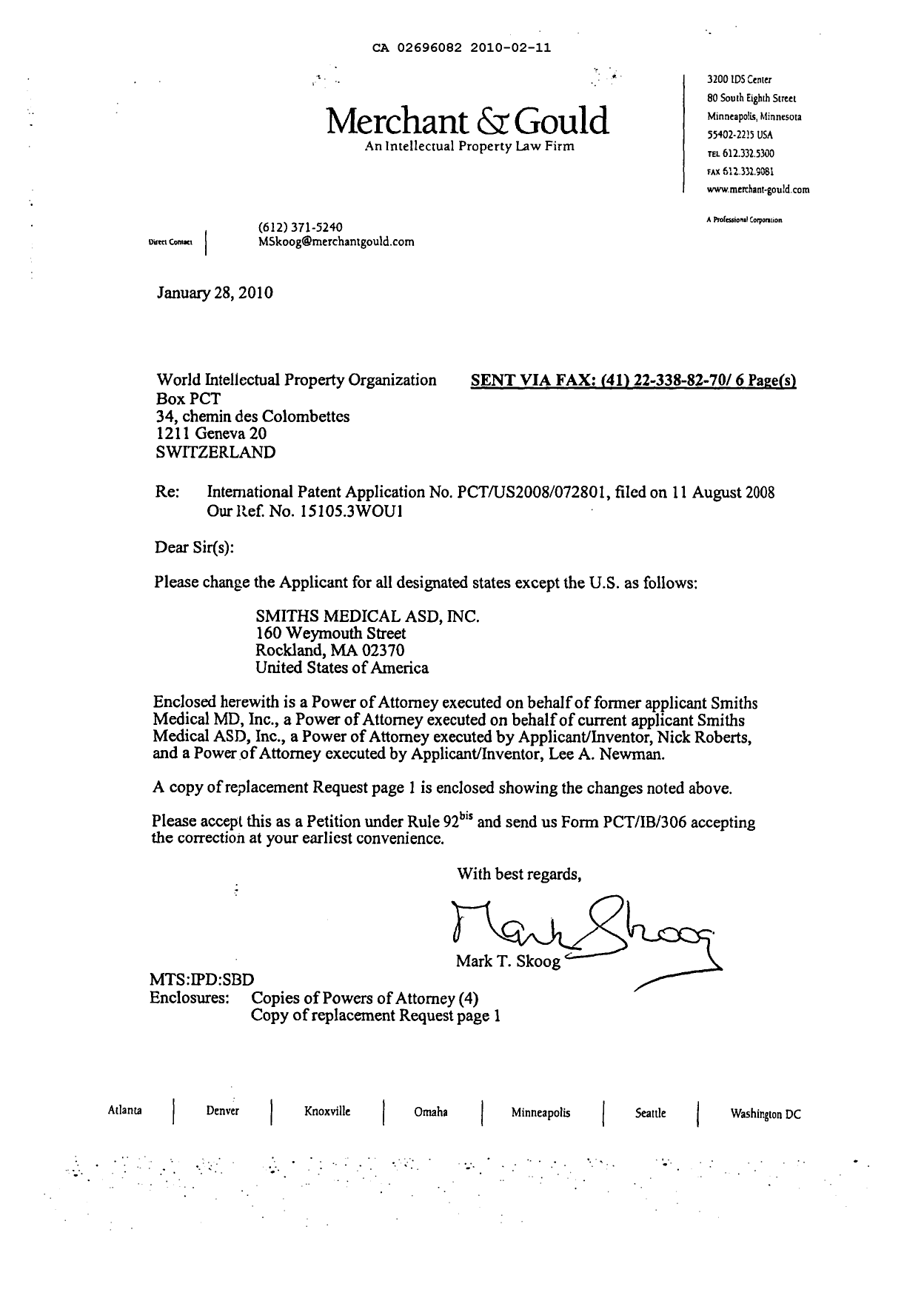 Canadian Patent Document 2696082. Correspondence 20091211. Image 3 of 3