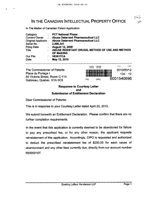 Canadian Patent Document 2696341. Correspondence 20091212. Image 1 of 4