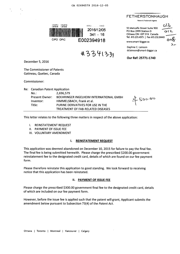 Canadian Patent Document 2696579. Prosecution-Amendment 20151205. Image 1 of 22