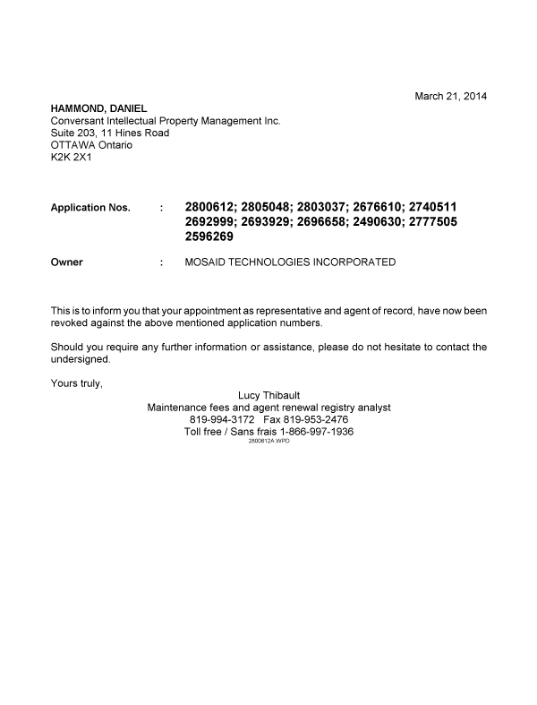 Canadian Patent Document 2696658. Correspondence 20140321. Image 1 of 1