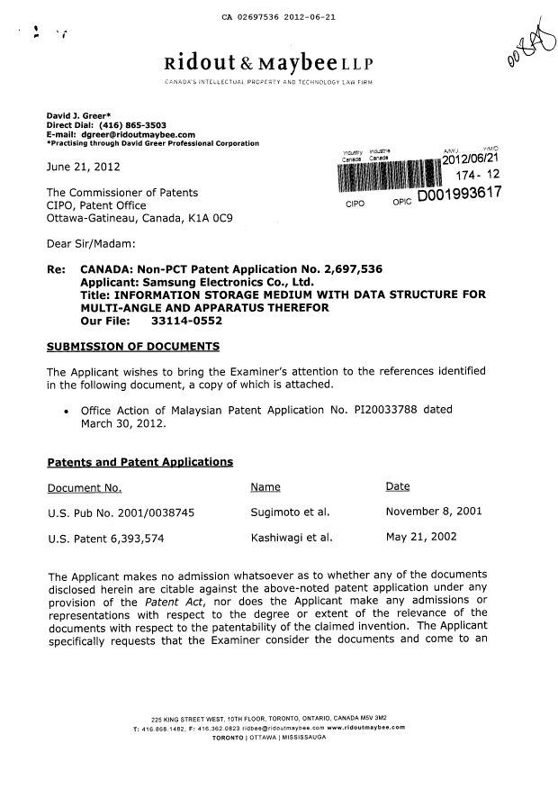 Canadian Patent Document 2697536. Prosecution-Amendment 20111221. Image 1 of 2