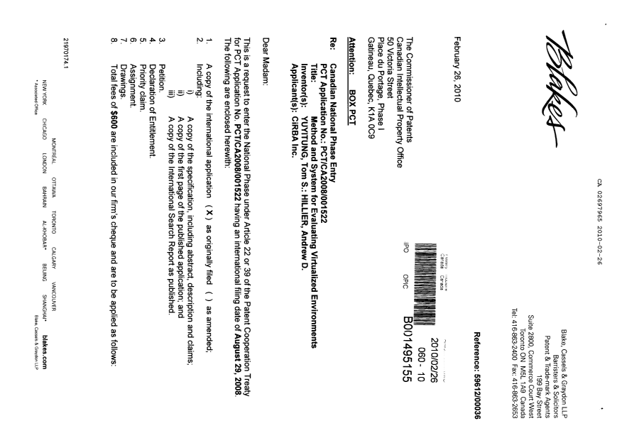 Canadian Patent Document 2697965. Assignment 20100226. Image 1 of 6