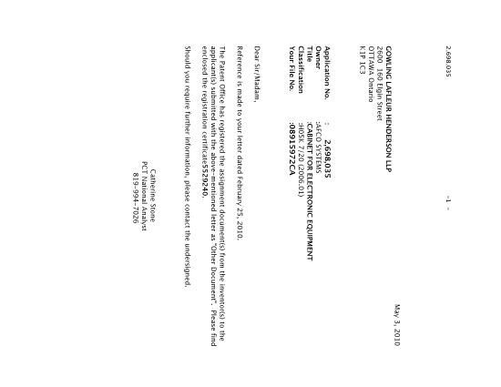 Canadian Patent Document 2698035. Correspondence 20100503. Image 1 of 1