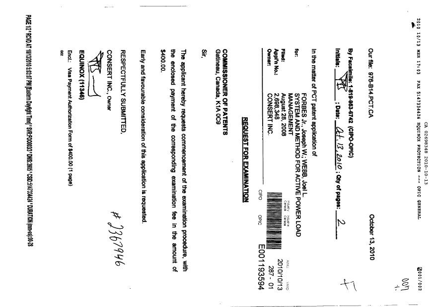 Document de brevet canadien 2698348. Poursuite-Amendment 20091213. Image 1 de 1