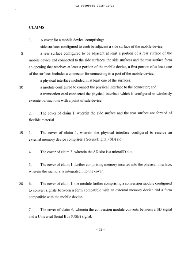 Document de brevet canadien 2698684. Revendications 20150122. Image 1 de 6