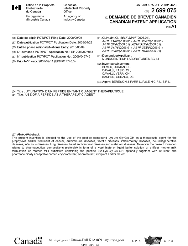Document de brevet canadien 2699075. Page couverture 20100526. Image 1 de 1
