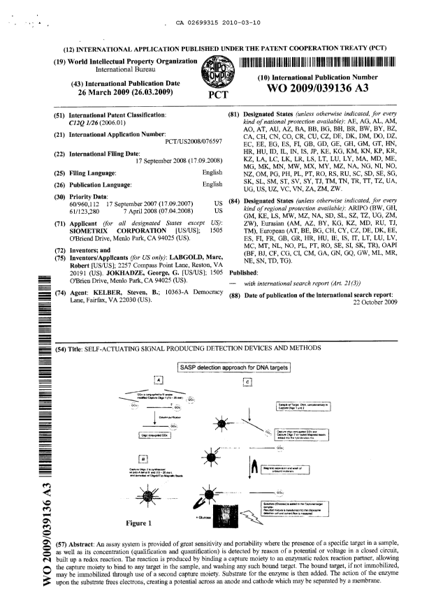 Canadian Patent Document 2699315. Abstract 20091210. Image 1 of 1