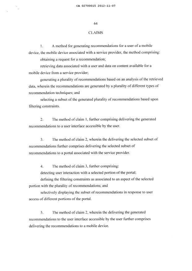 Document de brevet canadien 2700015. Revendications 20121107. Image 1 de 14