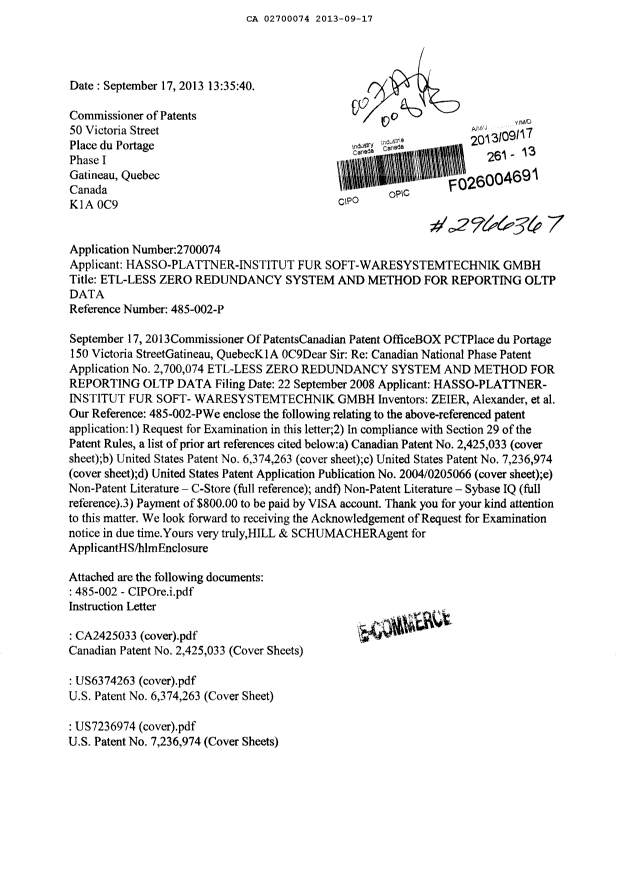 Canadian Patent Document 2700074. Prosecution-Amendment 20121217. Image 1 of 3