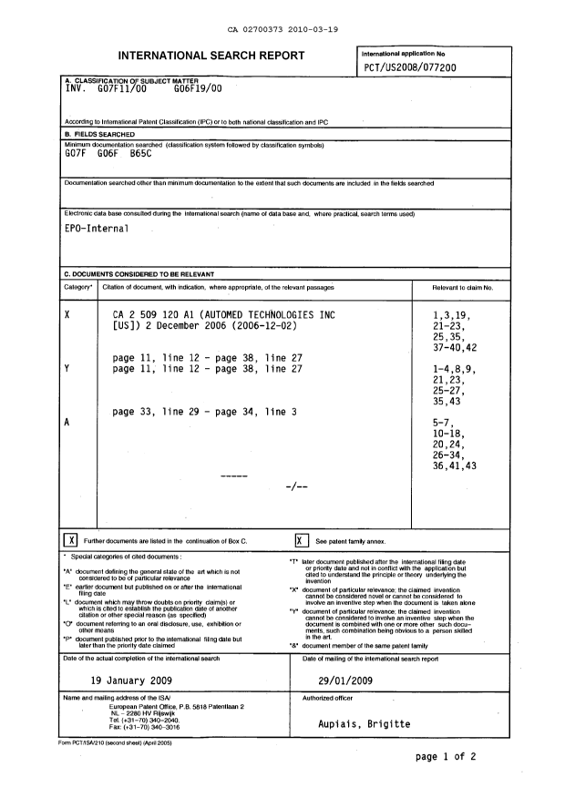 Document de brevet canadien 2700373. PCT 20100319. Image 1 de 3