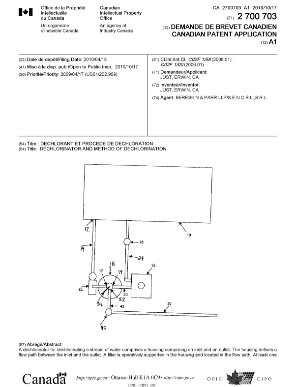 Canadian Patent Document 2700703. Cover Page 20091230. Image 1 of 2