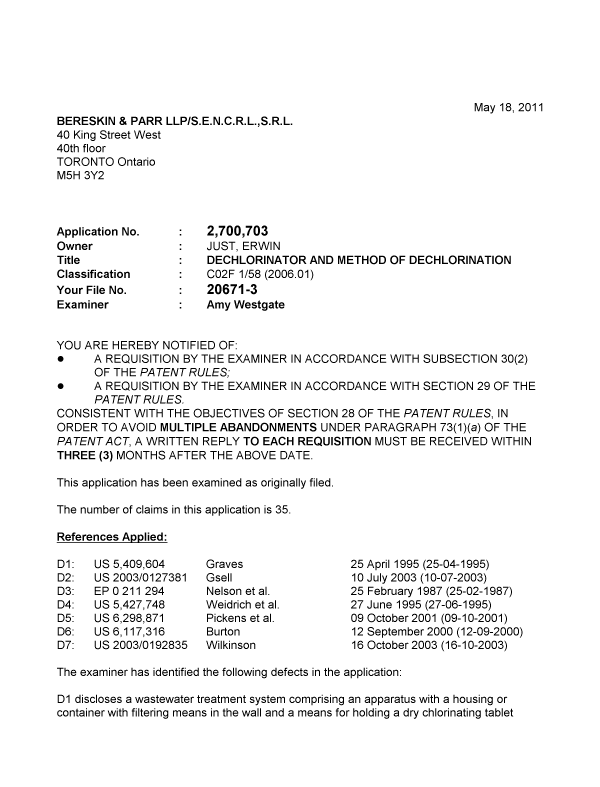 Canadian Patent Document 2700703. Prosecution-Amendment 20101218. Image 1 of 5