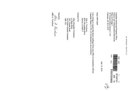 Document de brevet canadien 2701222. Correspondance 20151221. Image 1 de 1