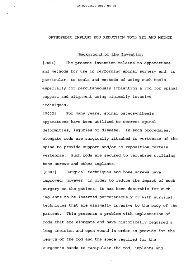 Canadian Patent Document 2701522. Description 20110407. Image 1 of 37