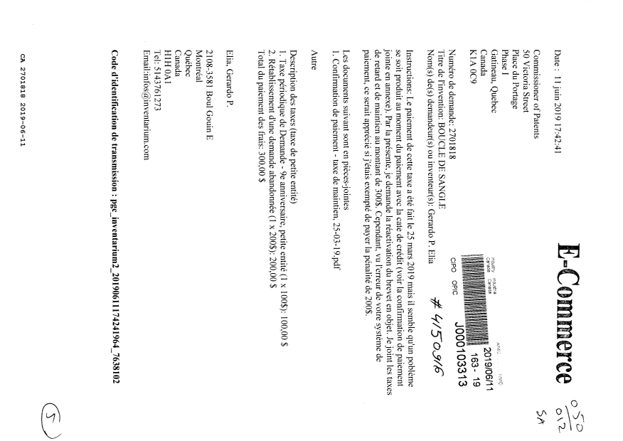 Document de brevet canadien 2701818. Correspondance 20181211. Image 1 de 5