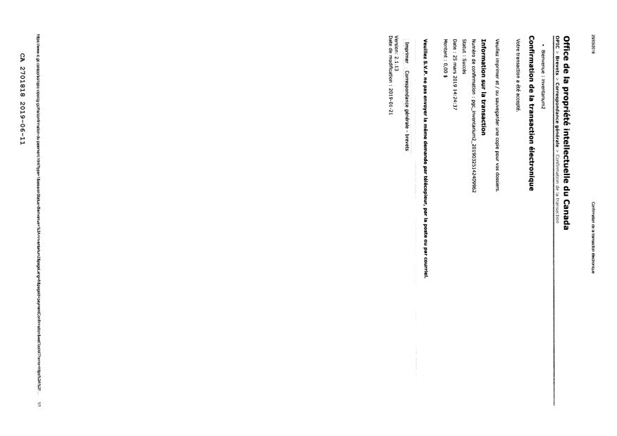 Document de brevet canadien 2701818. Correspondance 20181211. Image 2 de 5