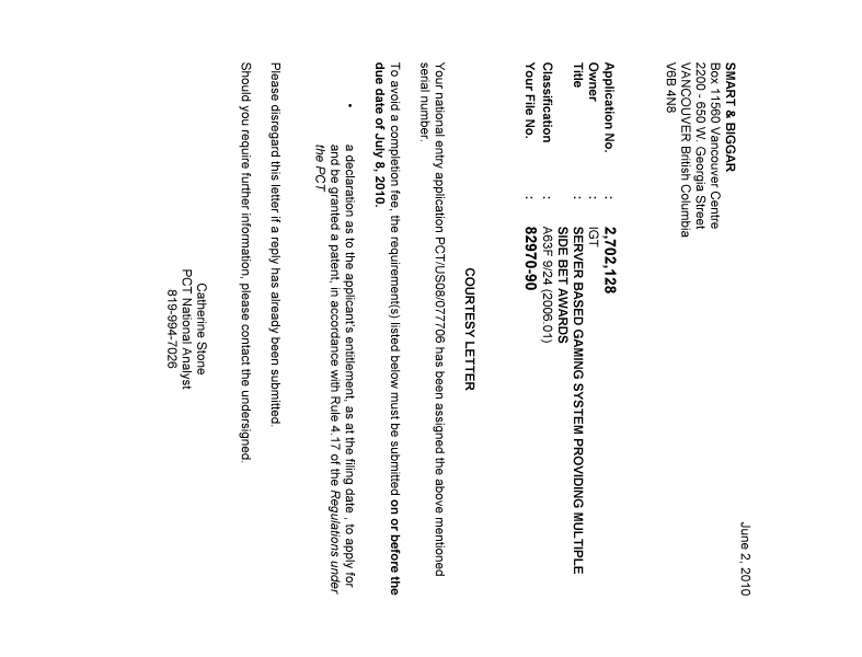 Canadian Patent Document 2702128. Correspondence 20091202. Image 1 of 1