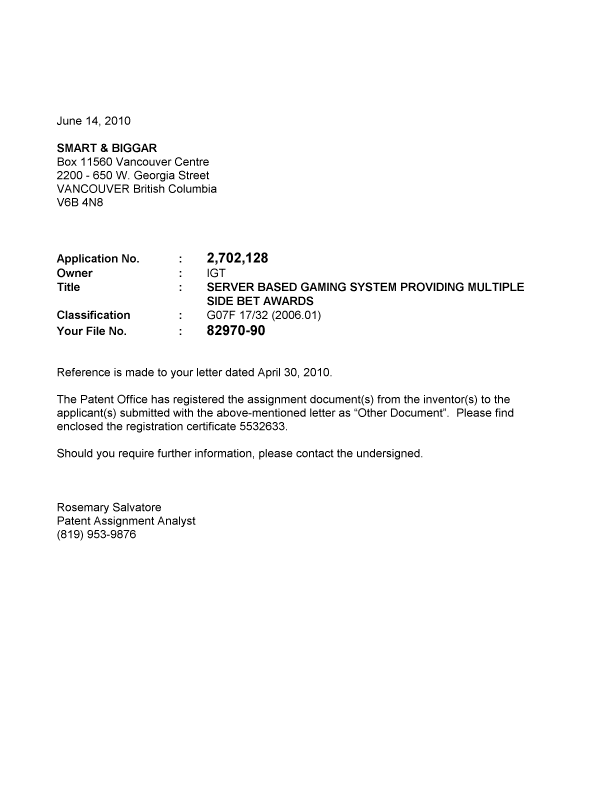 Canadian Patent Document 2702128. Correspondence 20091214. Image 1 of 1