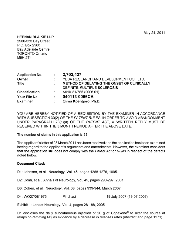Canadian Patent Document 2702437. Prosecution-Amendment 20101224. Image 1 of 6
