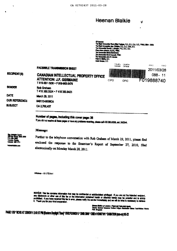 Document de brevet canadien 2702437. Poursuite-Amendment 20101228. Image 2 de 30