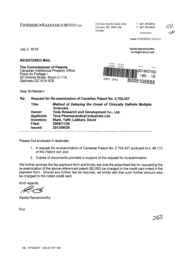 Canadian Patent Document 2702437. Prosecution-Amendment 20181202. Image 1 of 255