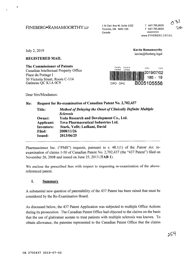Canadian Patent Document 2702437. Prosecution-Amendment 20181202. Image 1 of 254