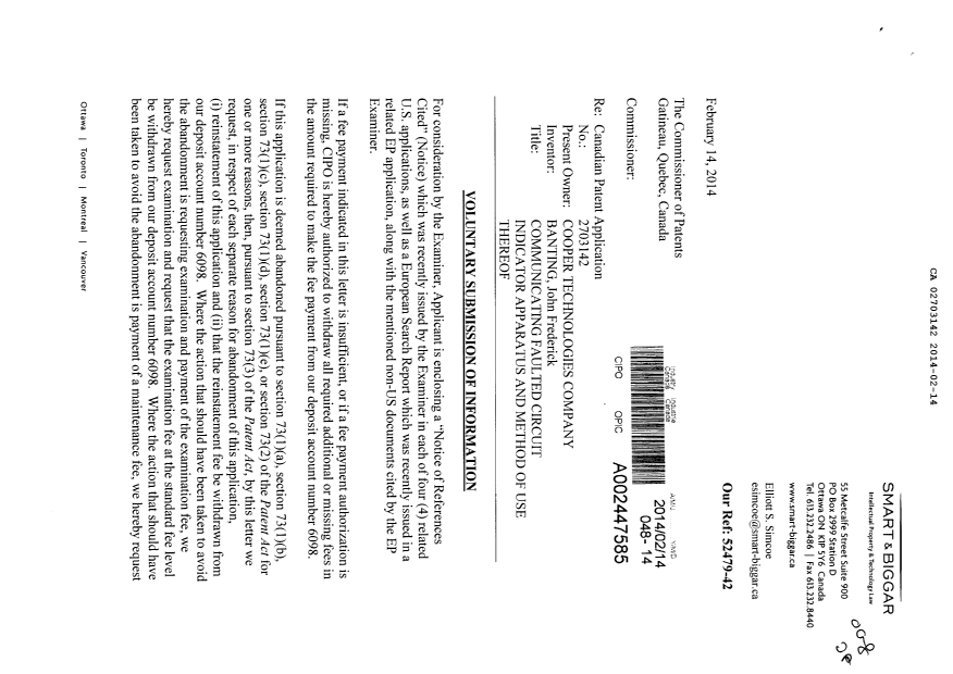 Canadian Patent Document 2703142. Prosecution-Amendment 20140214. Image 1 of 2
