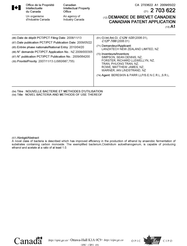 Document de brevet canadien 2703622. Page couverture 20100622. Image 1 de 1