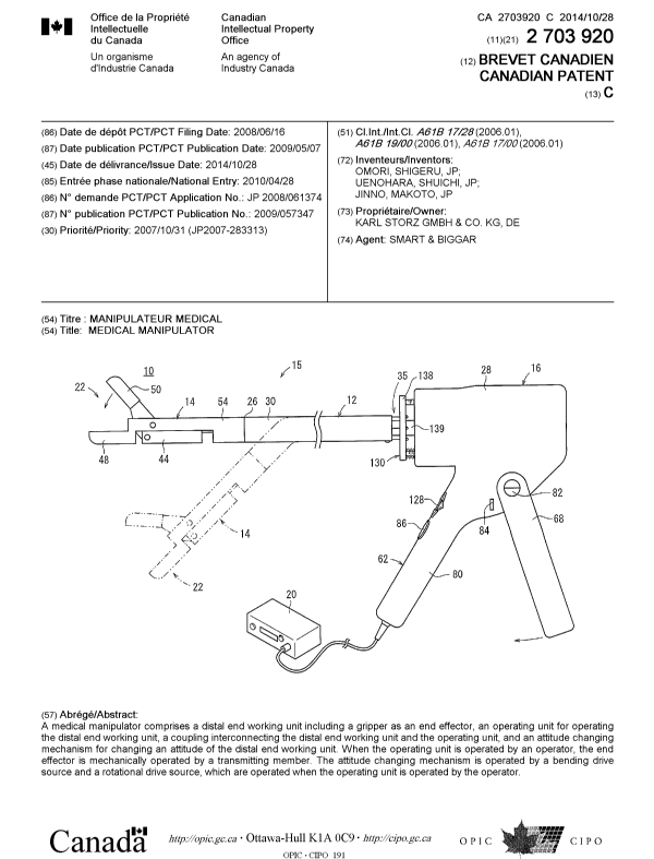 Canadian Patent Document 2703920. Cover Page 20131201. Image 1 of 1