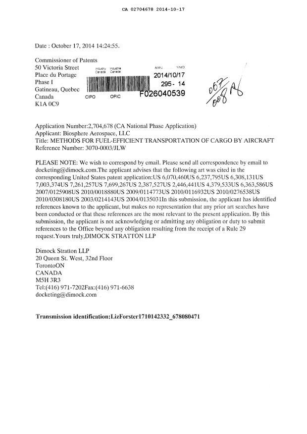 Canadian Patent Document 2704678. Correspondence 20131217. Image 1 of 1