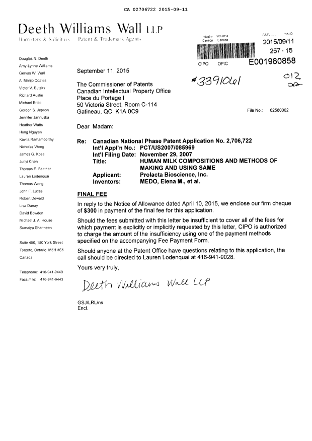Canadian Patent Document 2706722. Correspondence 20141211. Image 1 of 1