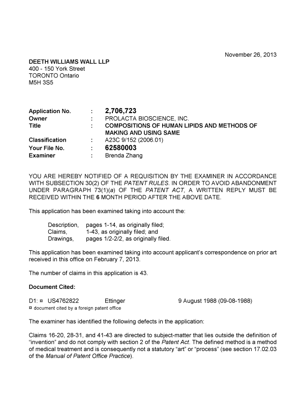 Canadian Patent Document 2706723. Prosecution-Amendment 20121226. Image 1 of 3