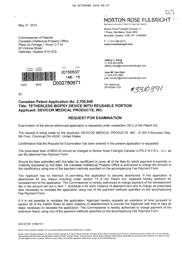 Canadian Patent Document 2706948. Prosecution-Amendment 20150527. Image 1 of 2
