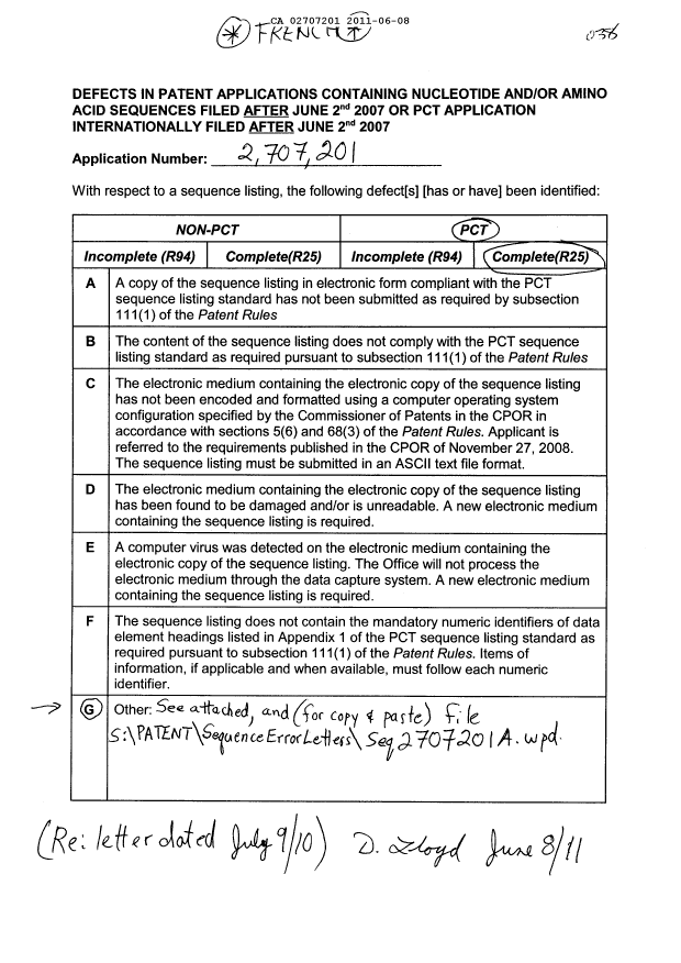 Document de brevet canadien 2707201. Poursuite-Amendment 20110608. Image 1 de 3