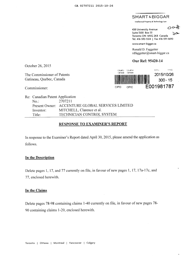 Document de brevet canadien 2707211. Poursuite-Amendment 20141226. Image 1 de 47