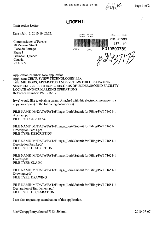 Document de brevet canadien 2707246. Cession 20100706. Image 1 de 4