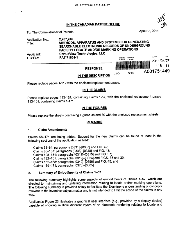 Document de brevet canadien 2707246. Correspondance de la poursuite 20110427. Image 1 de 157