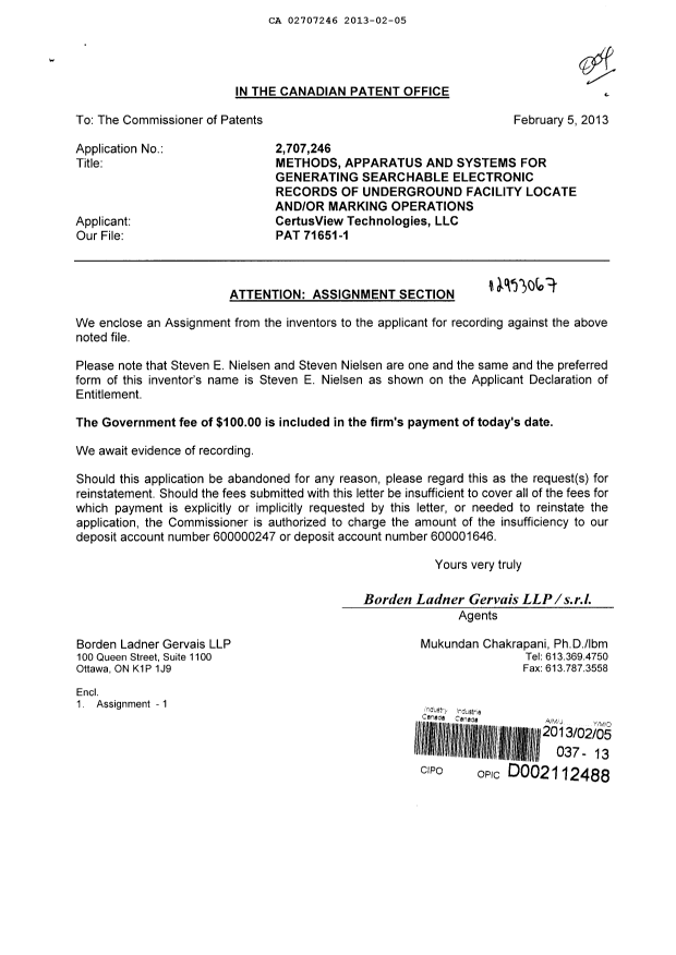 Document de brevet canadien 2707246. Cession 20130205. Image 1 de 8