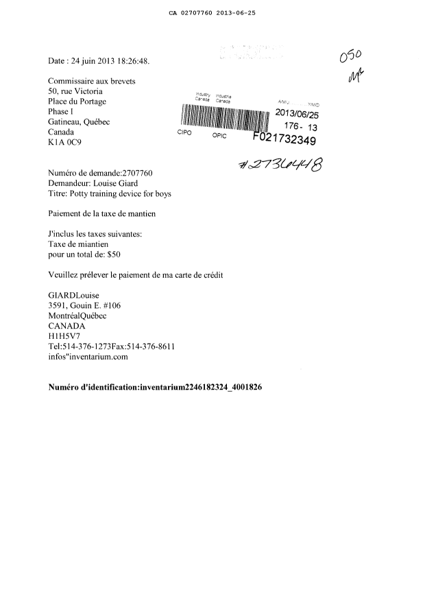 Document de brevet canadien 2707760. Taxes 20130625. Image 1 de 1