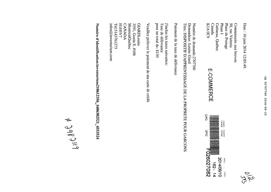 Document de brevet canadien 2707760. Correspondance 20140610. Image 1 de 1