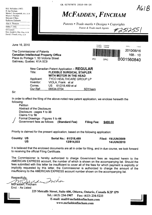 Canadian Patent Document 2707875. Assignment 20100616. Image 1 of 2