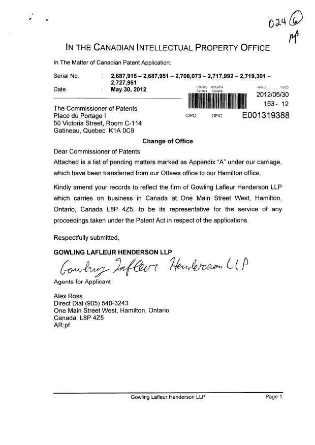 Canadian Patent Document 2708073. Correspondence 20111230. Image 1 of 2