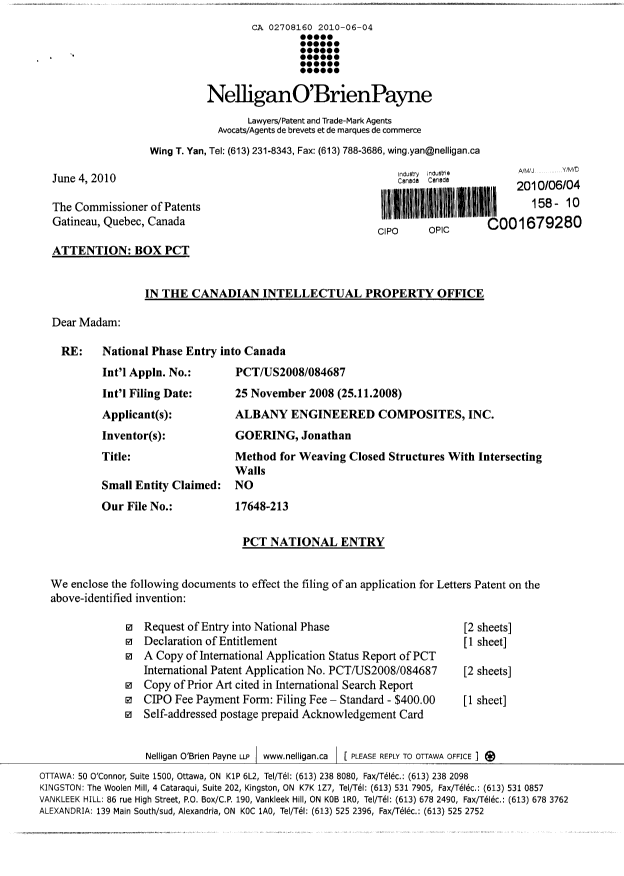 Document de brevet canadien 2708160. Cession 20100604. Image 1 de 5