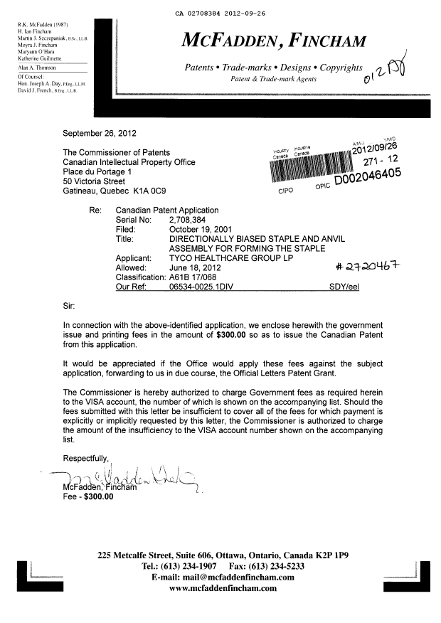 Canadian Patent Document 2708384. Correspondence 20120926. Image 1 of 1