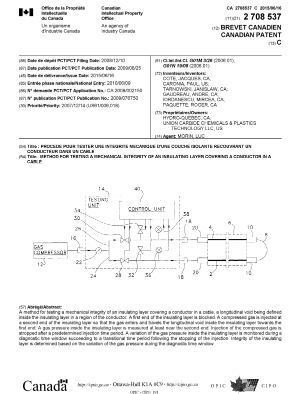 Canadian Patent Document 2708537. Cover Page 20141221. Image 1 of 1