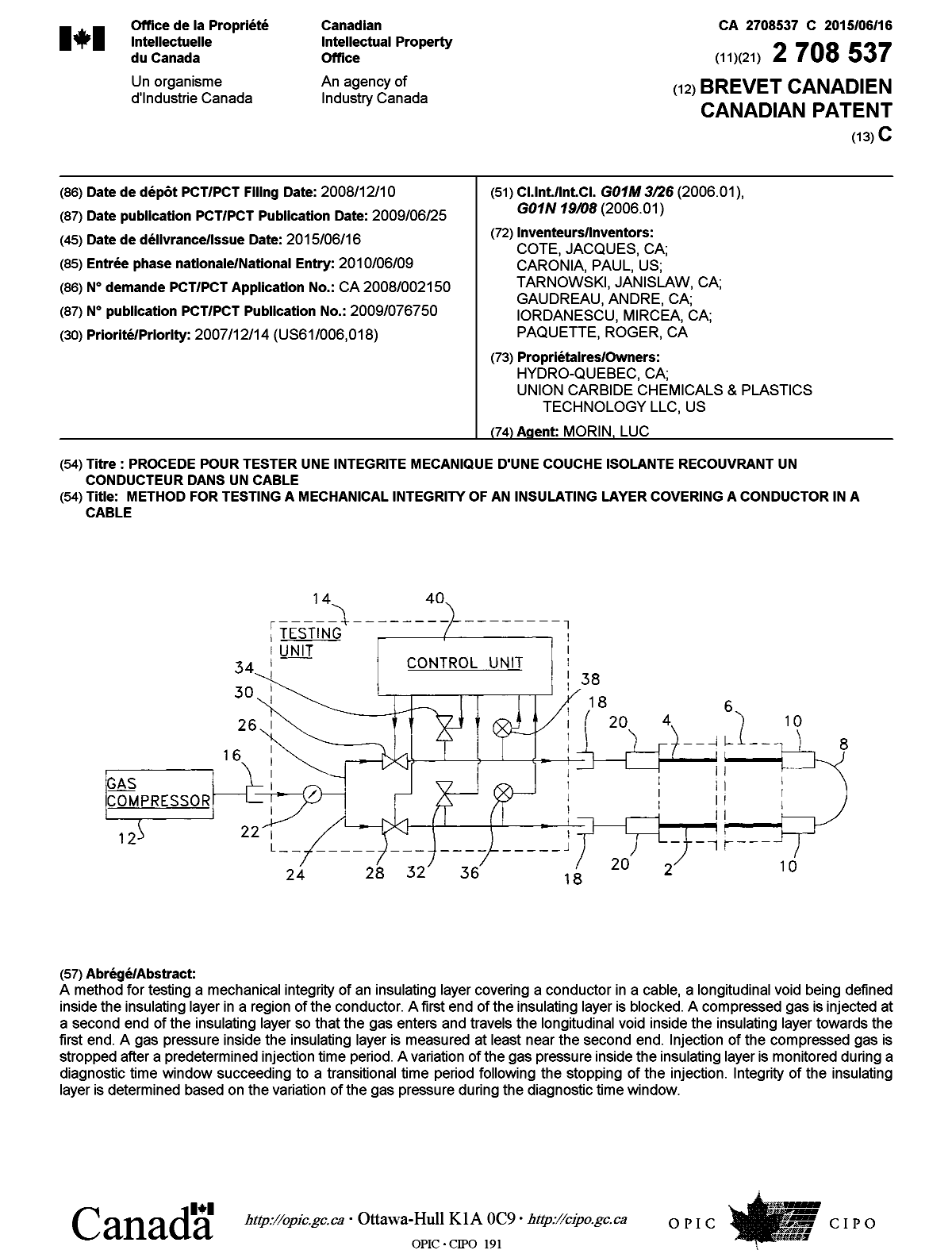 Document de brevet canadien 2708537. Page couverture 20141221. Image 1 de 1
