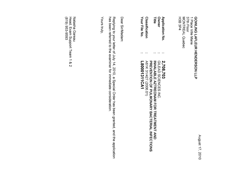 Canadian Patent Document 2708703. Prosecution-Amendment 20100817. Image 1 of 1