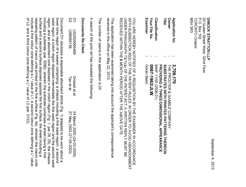 Canadian Patent Document 2709170. Prosecution-Amendment 20130904. Image 1 of 3
