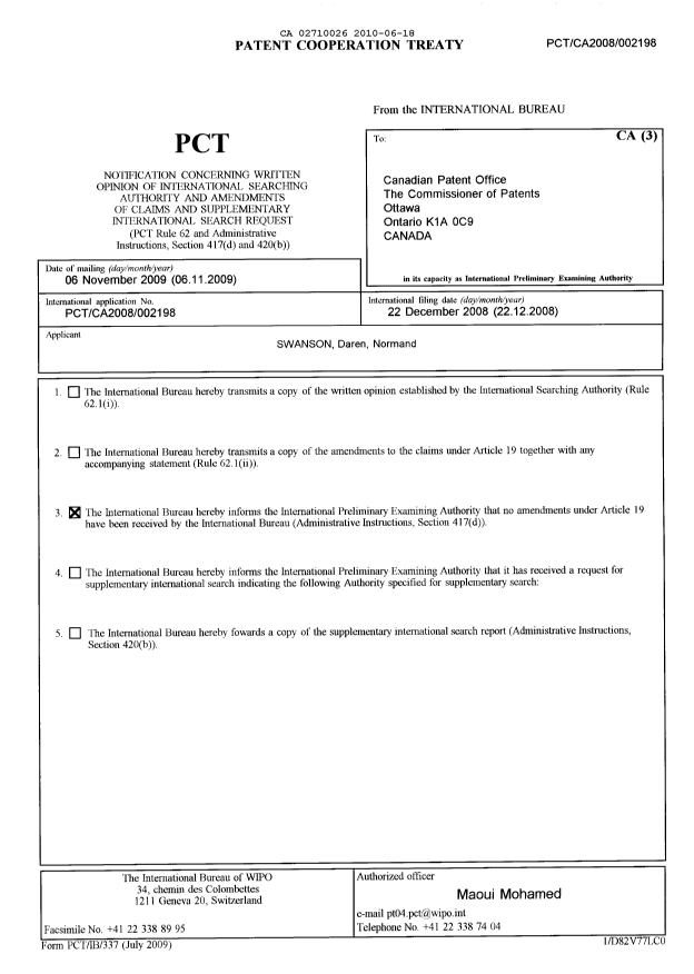 Document de brevet canadien 2710026. PCT 20100618. Image 1 de 10