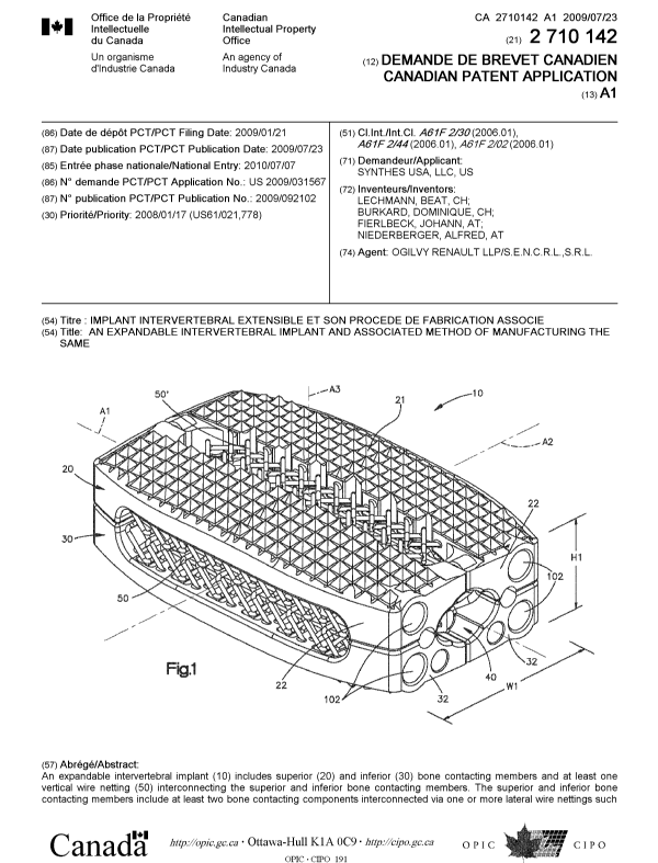 Canadian Patent Document 2710142. Cover Page 20101005. Image 1 of 2